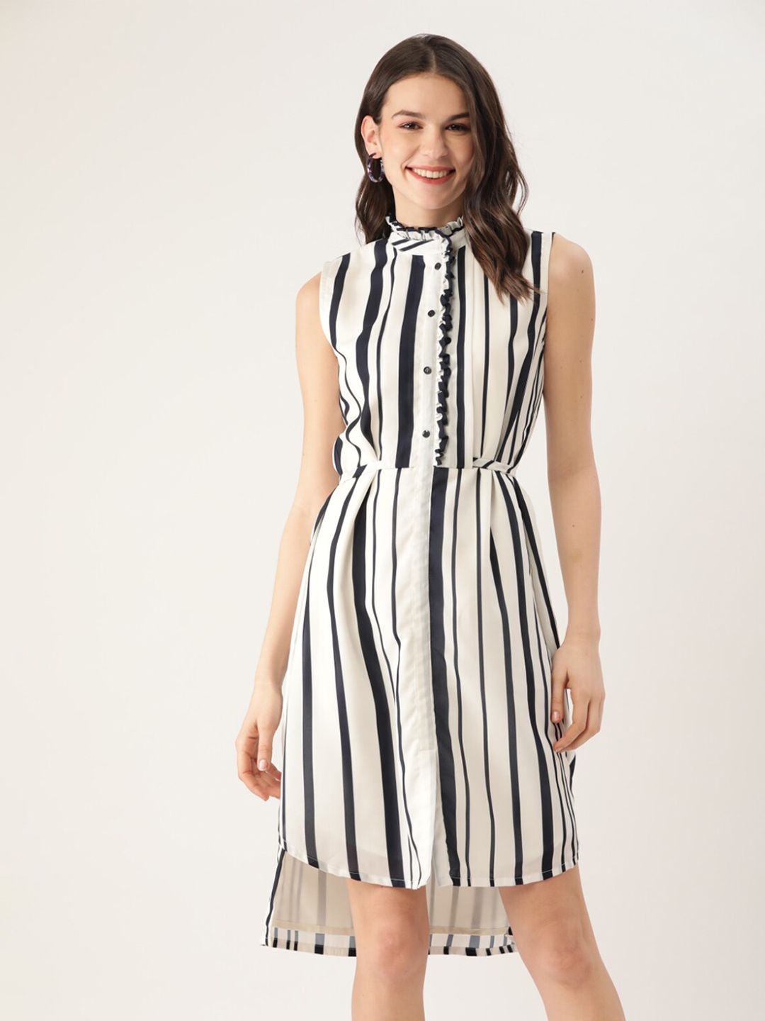 shiloh White & Navy Blue Striped A-Line Dress Price in India
