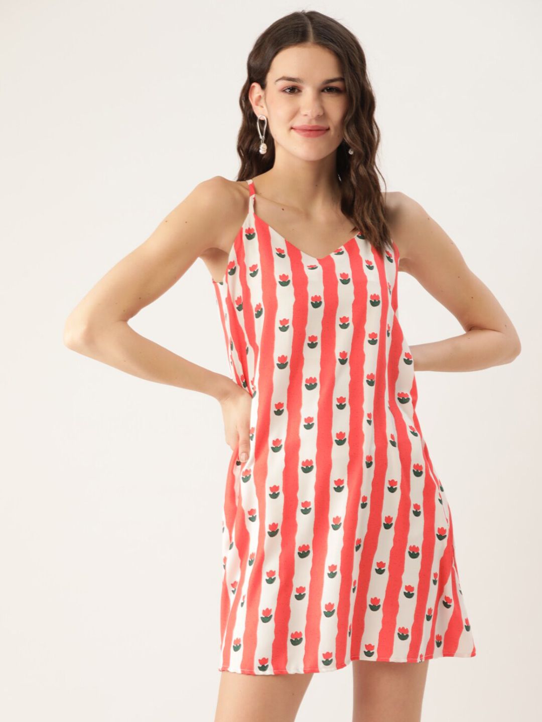 shiloh Off White & Peach-Coloured Printed A-Line Dress Price in India