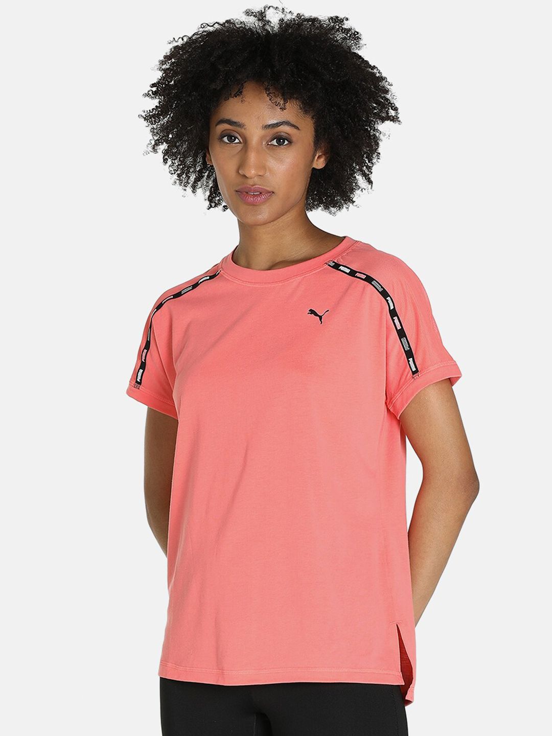 Puma Women Peach-Coloured Brand Logo Printed Relaxed Fit Training or Gym T-shirt Price in India