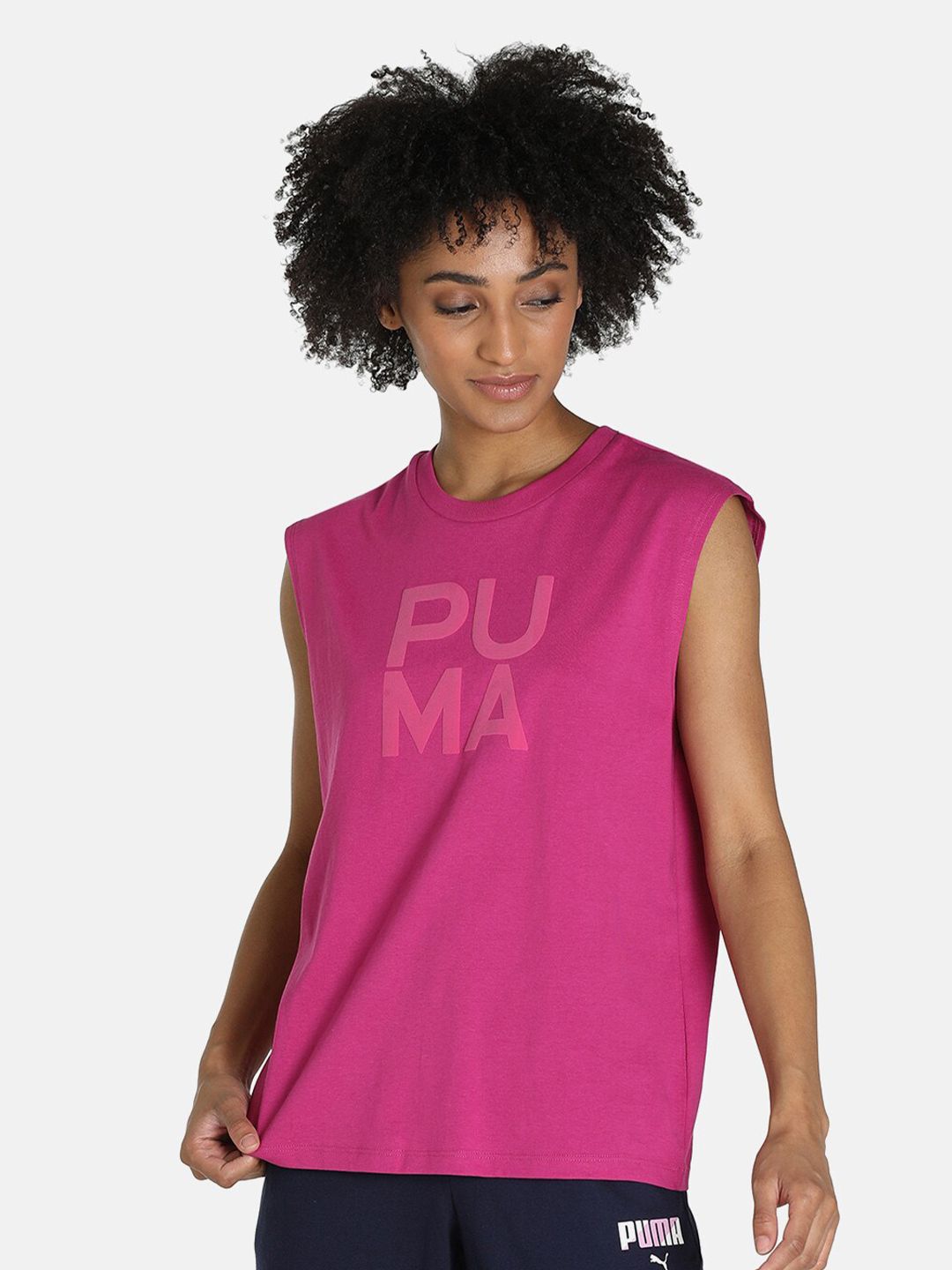 Puma Women Pink Typography Printed Infuse Sleeveless  T-shirt Price in India