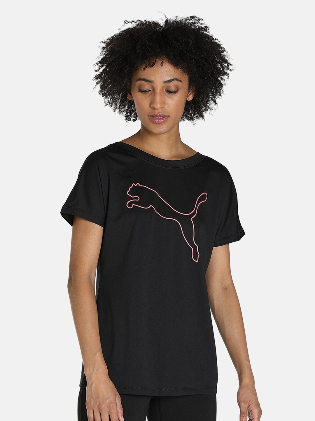 Puma Women Black Brand Logo Printed Relaxed T Fit Training or Gym T-shirt Price in India