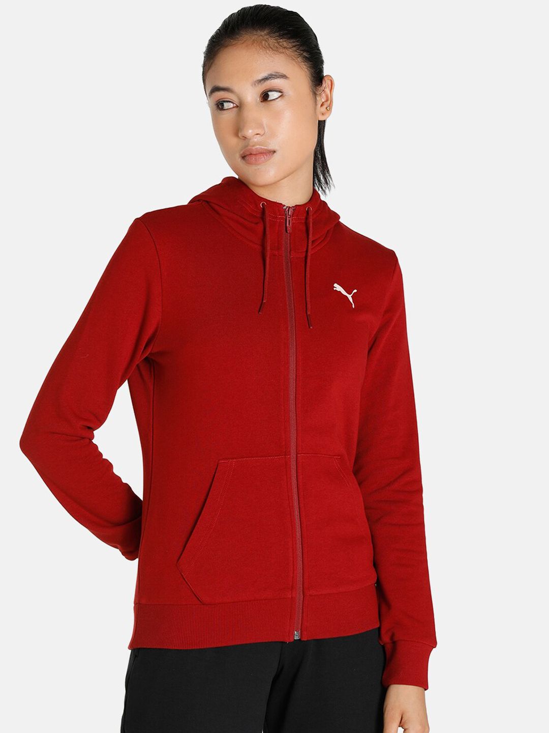 Puma Women Red Brand Logo Printed Hooded Jacket Price in India