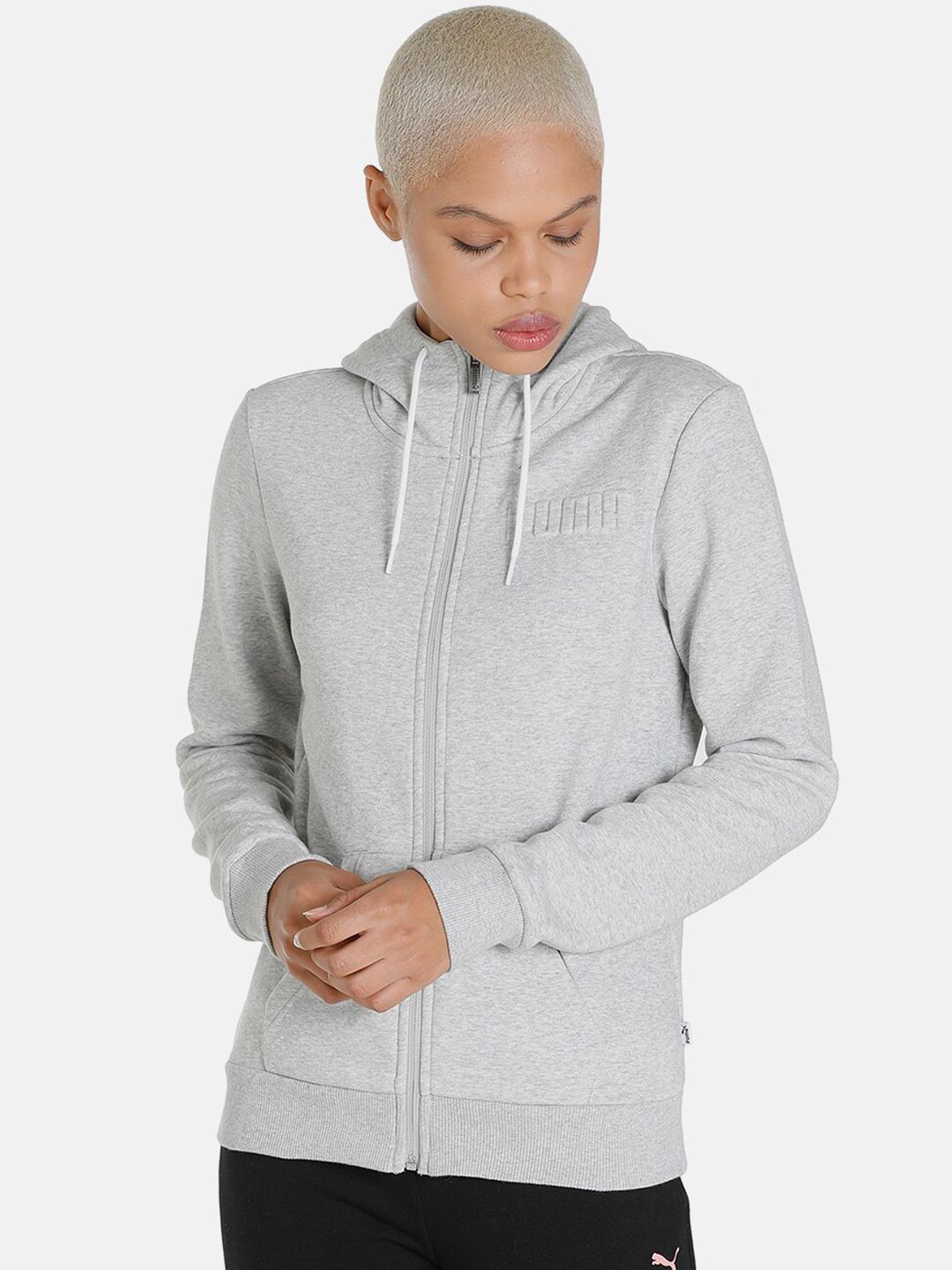 Puma Women Grey Full-Zip Regular Fit Cotton Sporty Jacket Price in India