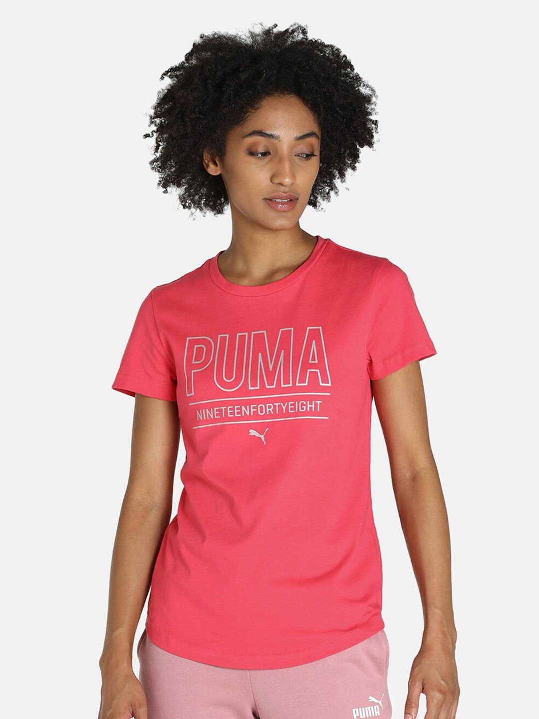 Puma Women Pink Brand Logo Printed Cotton Training or Gym T-shirt Price in India