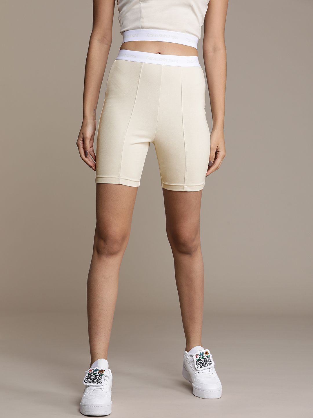 Calvin Klein Jeans Women Beige Slim Fit Sports Shorts Price in India