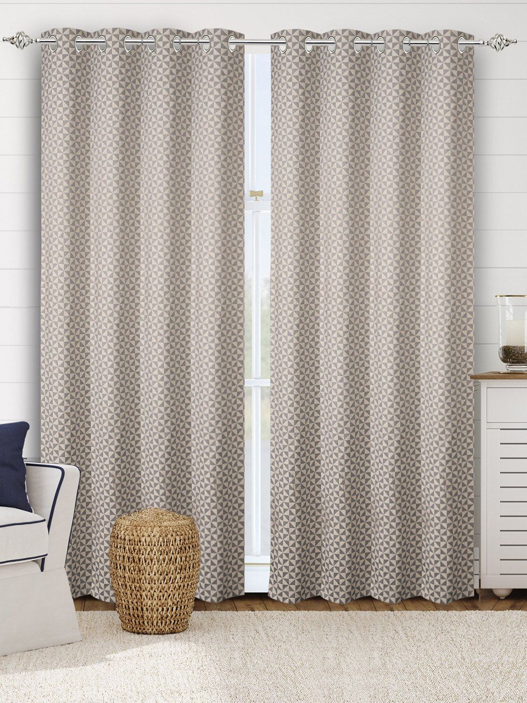 Saral Home Grey Set of 2 Geometric Black Out Door Curtain Price in India