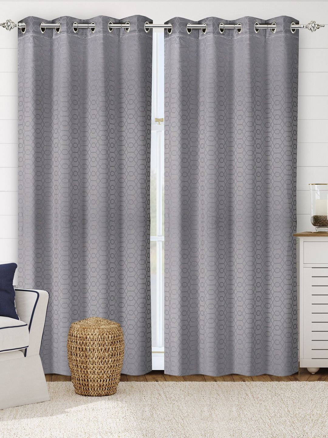 Saral Home Grey Set of 2 Geometric Black Out Cotton Door Curtain Price in India
