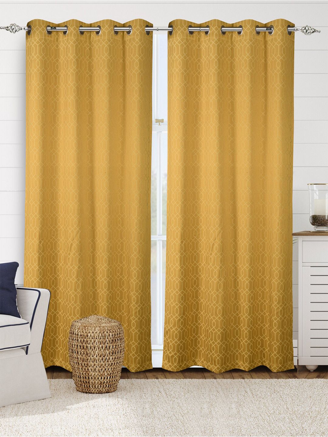 Saral Home Yellow Set of 2 Geometric Black Out Long Door Curtain Price in India