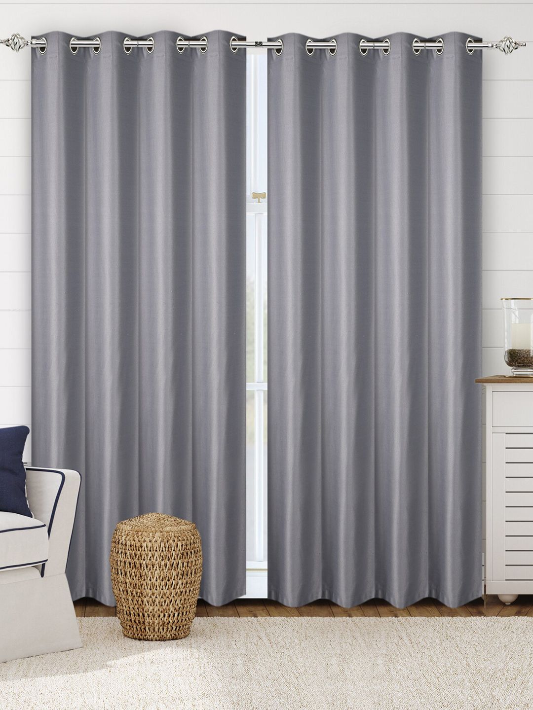 Saral Home Grey Set of 2 Black Out Cotton Long Door Curtains Price in India