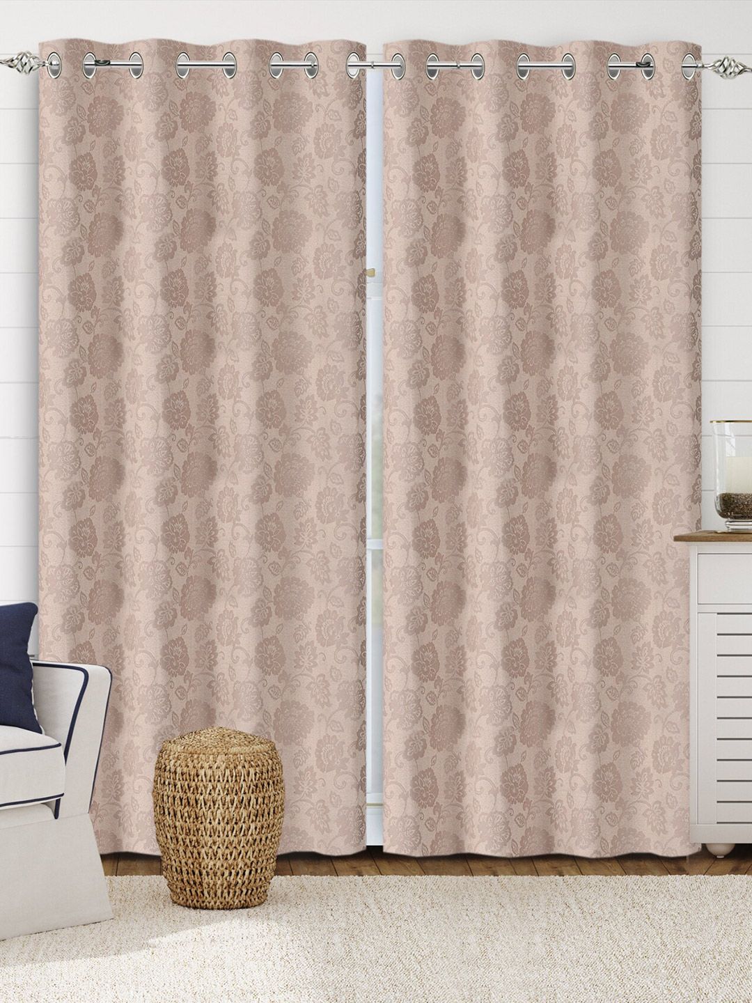 Saral Home Beige Set of 2 Floral Cotton Black Out Door Curtains Price in India