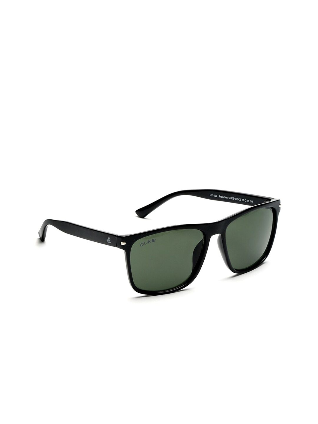 Duke Unisex Green Lens & Black Rectangle Sunglasses with UV Protected Lens DUKE-002-C2