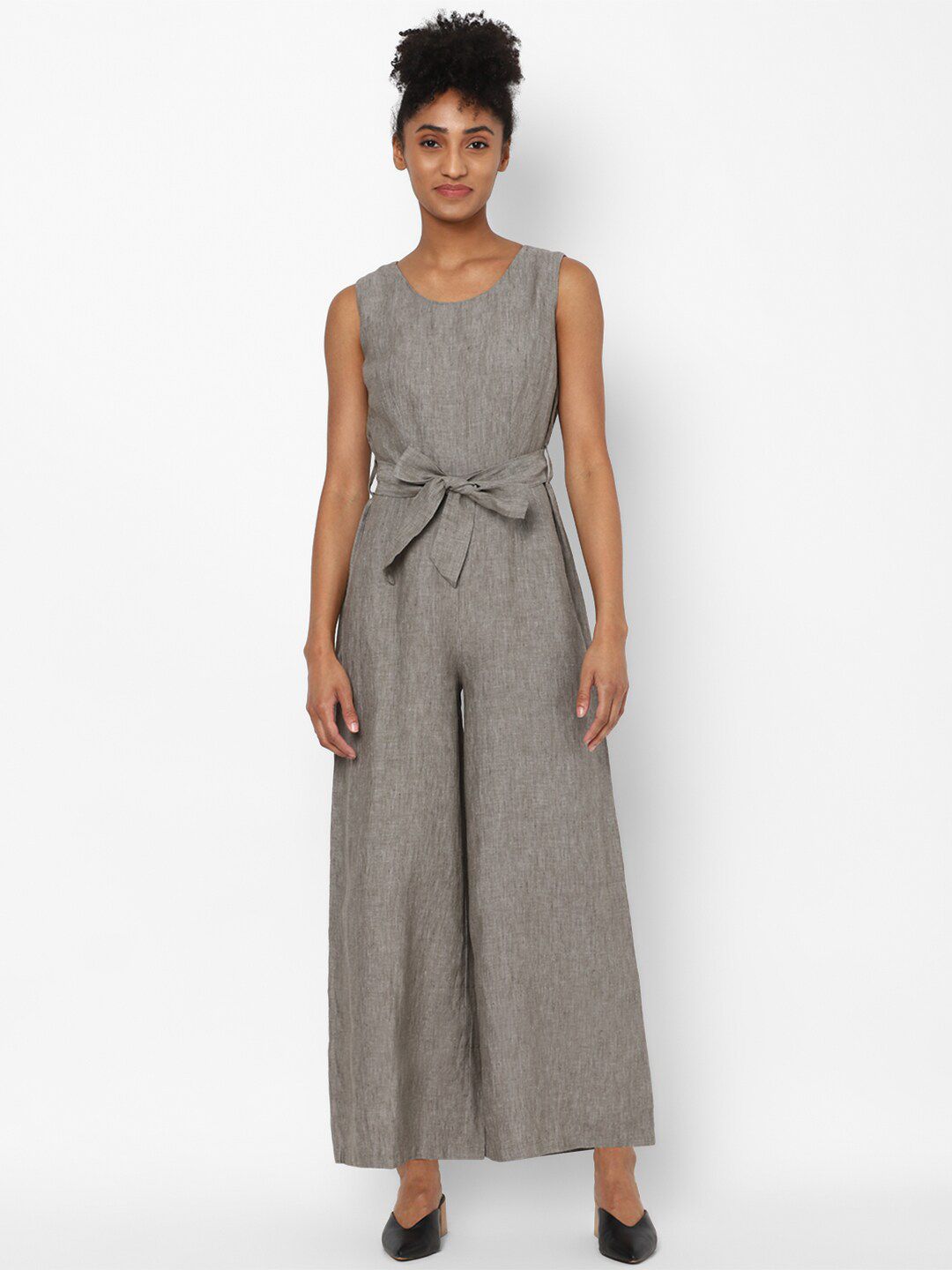 Allen Solly Woman Grey Linen Basic Jumpsuit Price in India