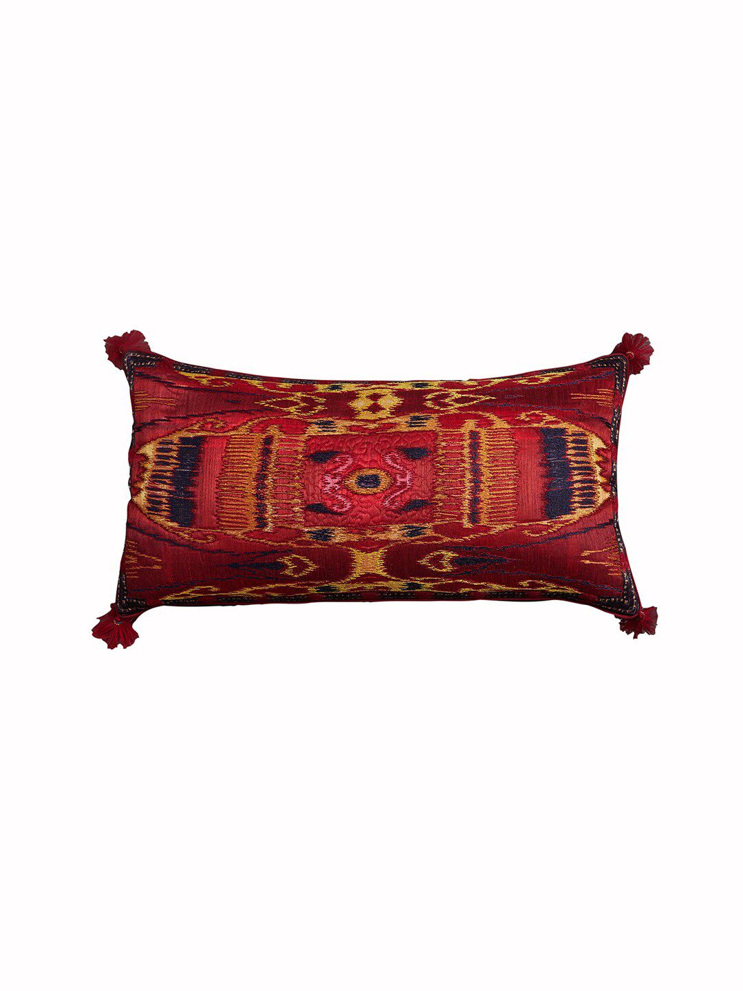 Ritu Kumar Red & Yellow Self Design Silk Rectangle Cushion Covers With Filler Price in India