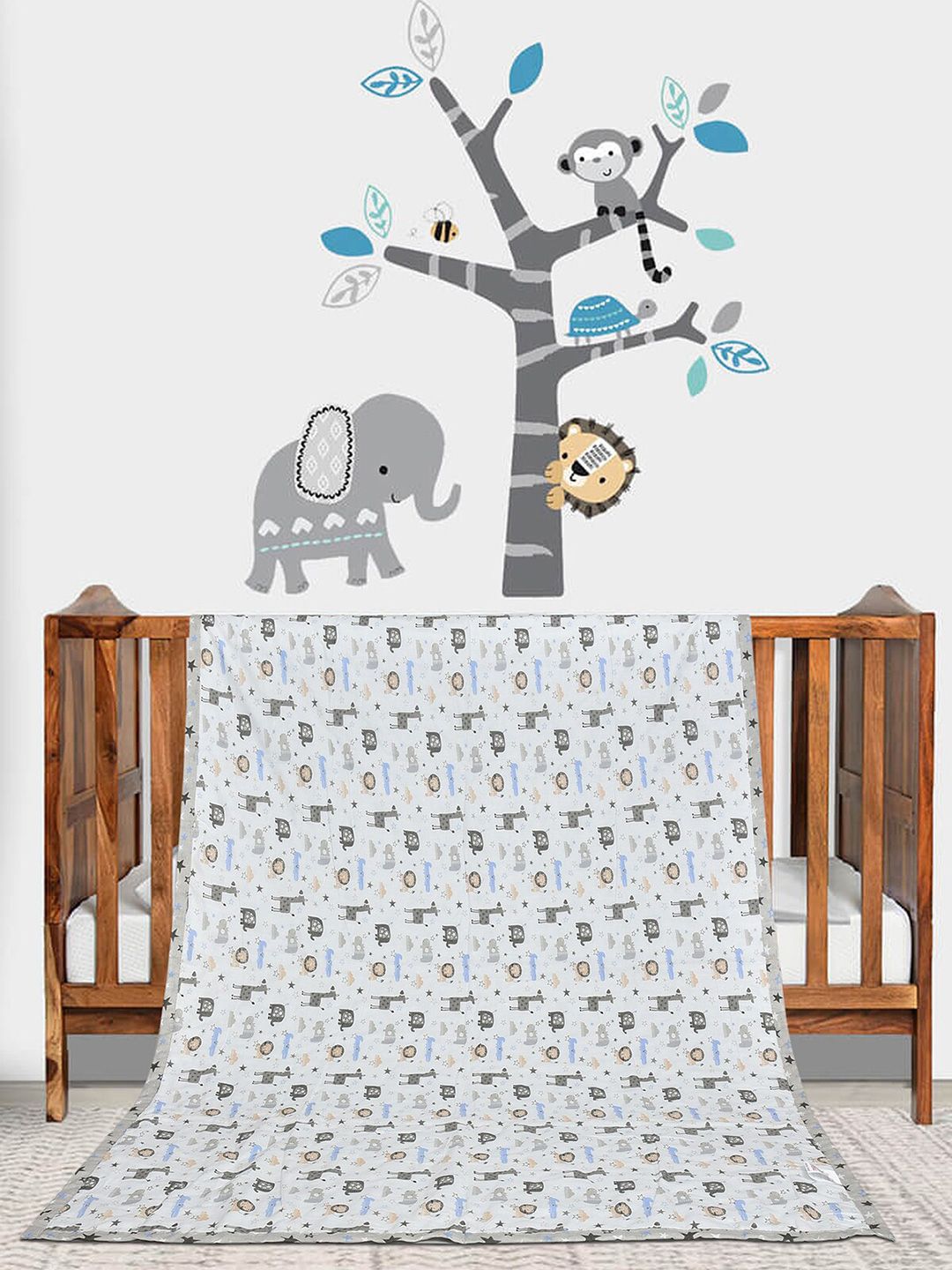 Florida Kids Grey & White Cartoon Characters 120 GSM Reversible Single Bed Dohar