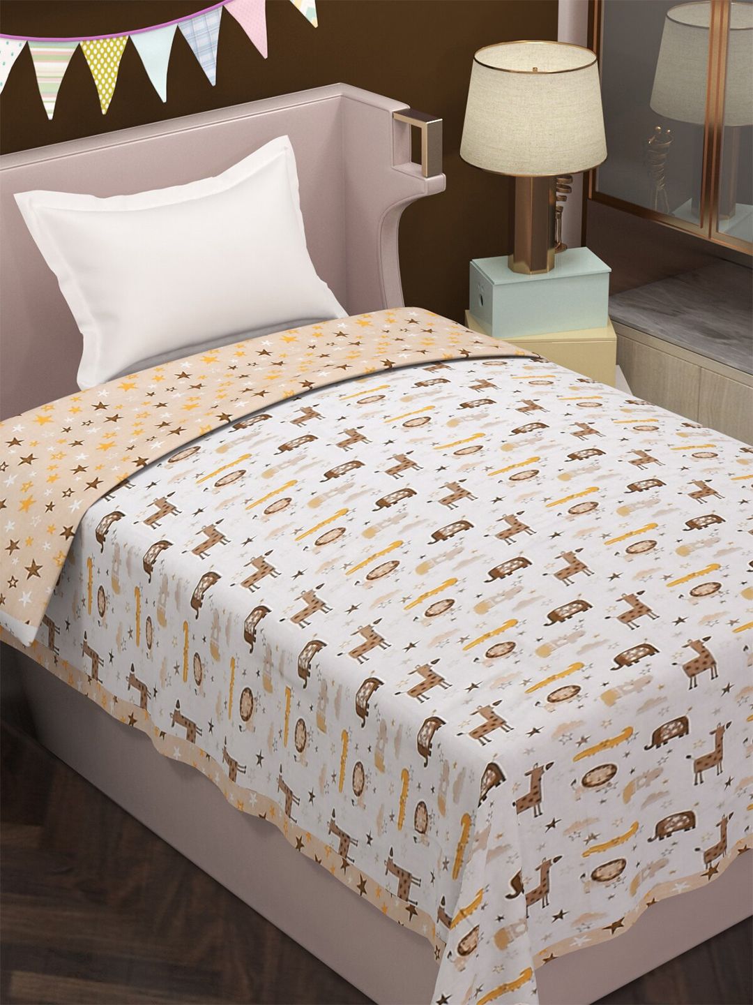 Florida Beige & Yellow Cartoon Characters AC Room 120 GSM Single Bed Dohar Price in India