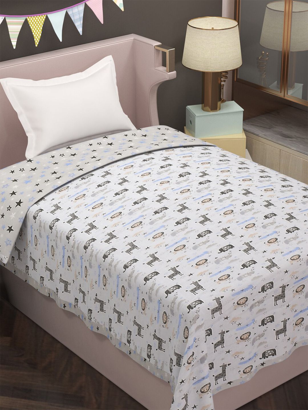 Florida Grey Cartoon Characters AC Room 120 GSM Single Bed Dohar Price in India