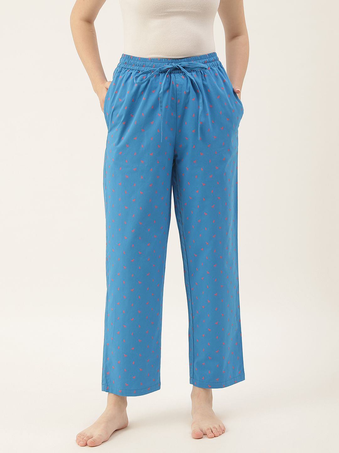 Not Just Pyjamas Women Blue Printed Cotton Lounge Pants Price in India