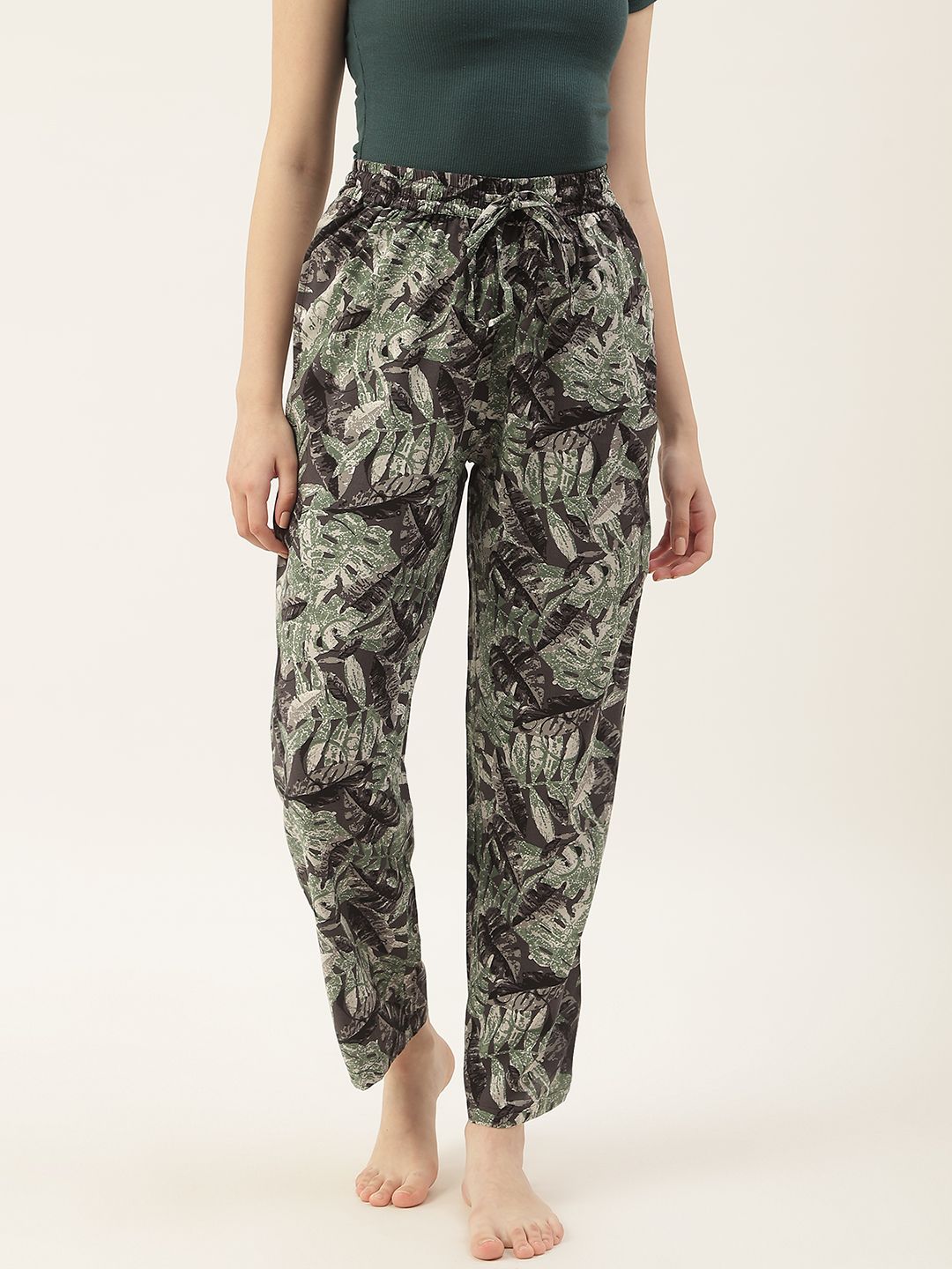 Not Just Pyjamas Women Green Printed Lounge Pants Price in India