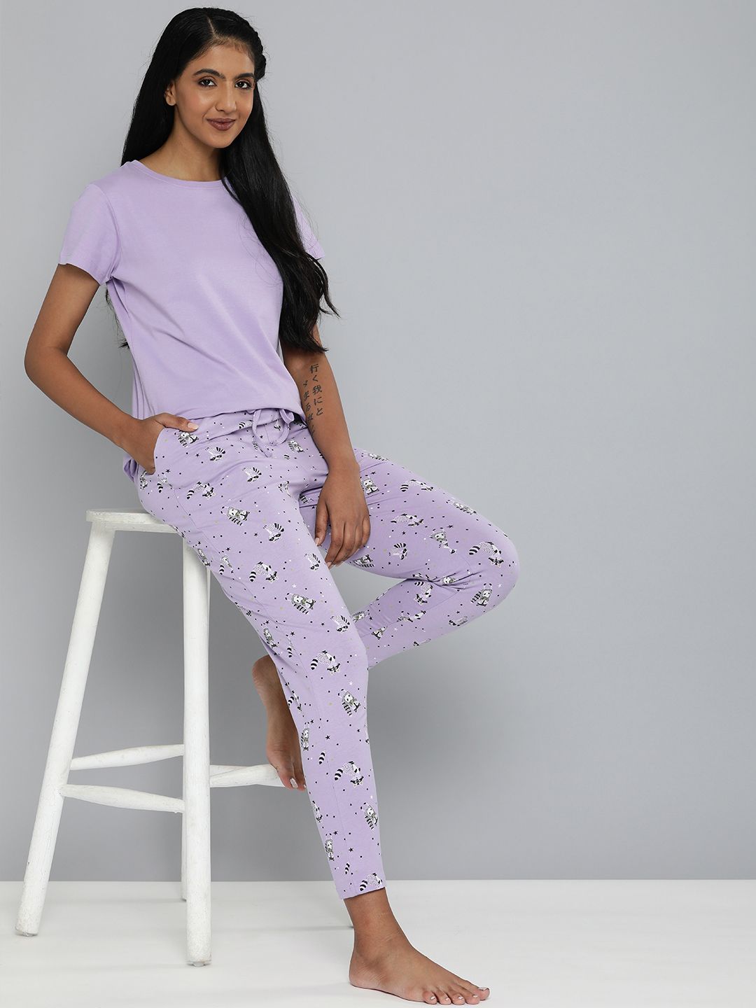 HERE&NOW Women Lavender Pure Cotton Night suit Price in India