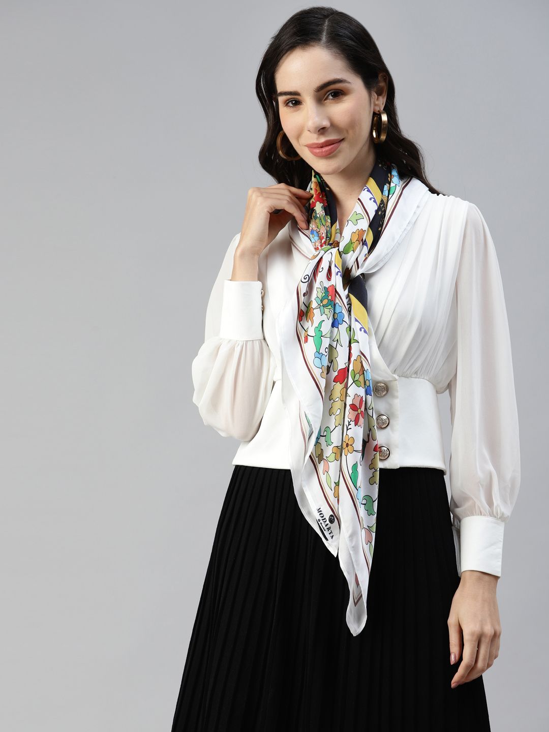 MODARTA Women White & Orange Printed Scarf Price in India