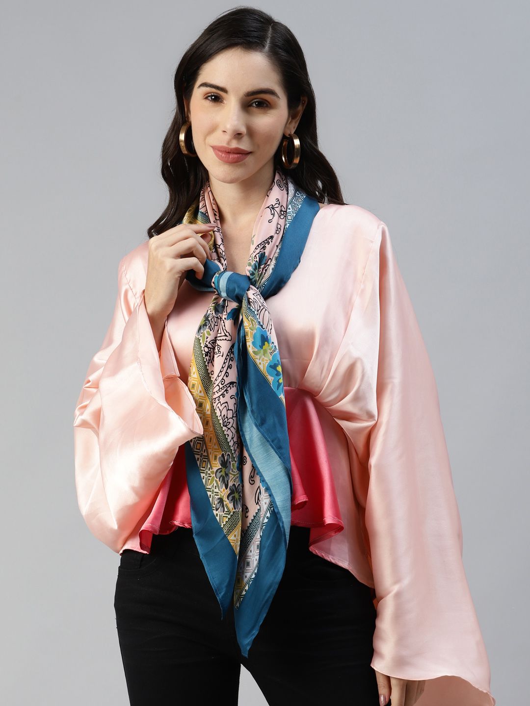 MODARTA Women Blue & Peach-Coloured Printed Scarf Price in India