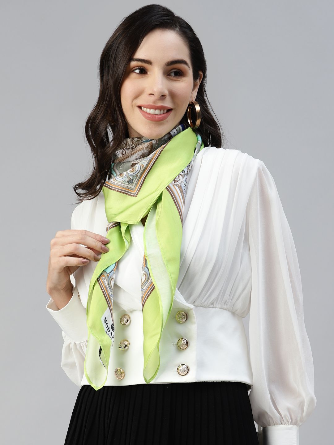 MODARTA Women Green & Beige Printed Scarf Price in India