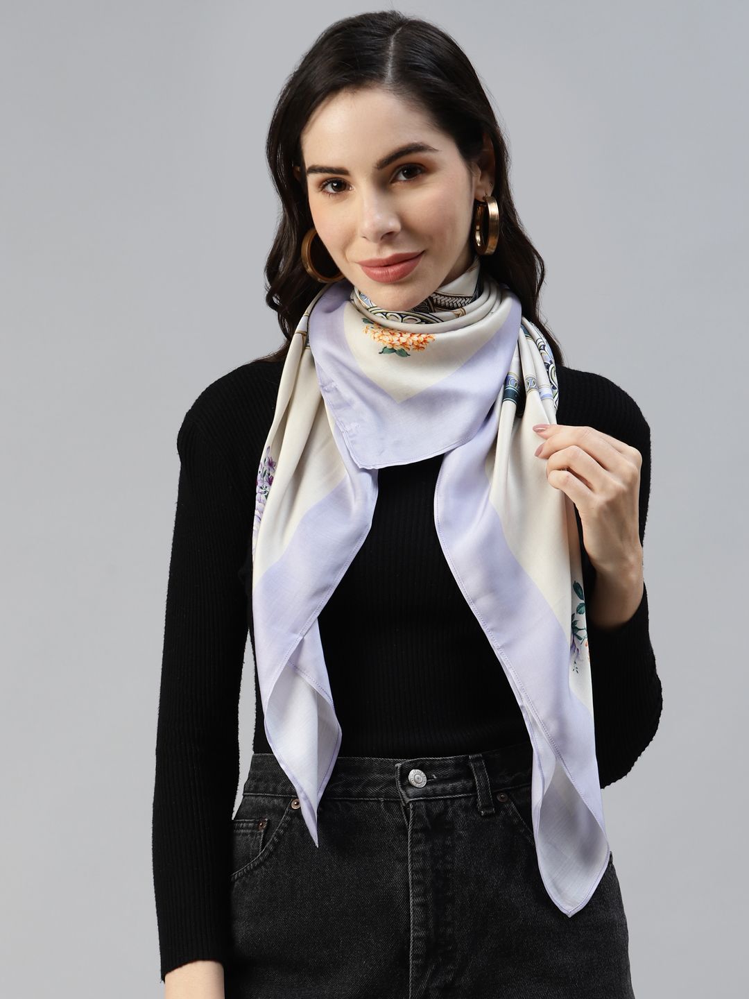 MODARTA Women Lavender & White Printed Scarf Price in India