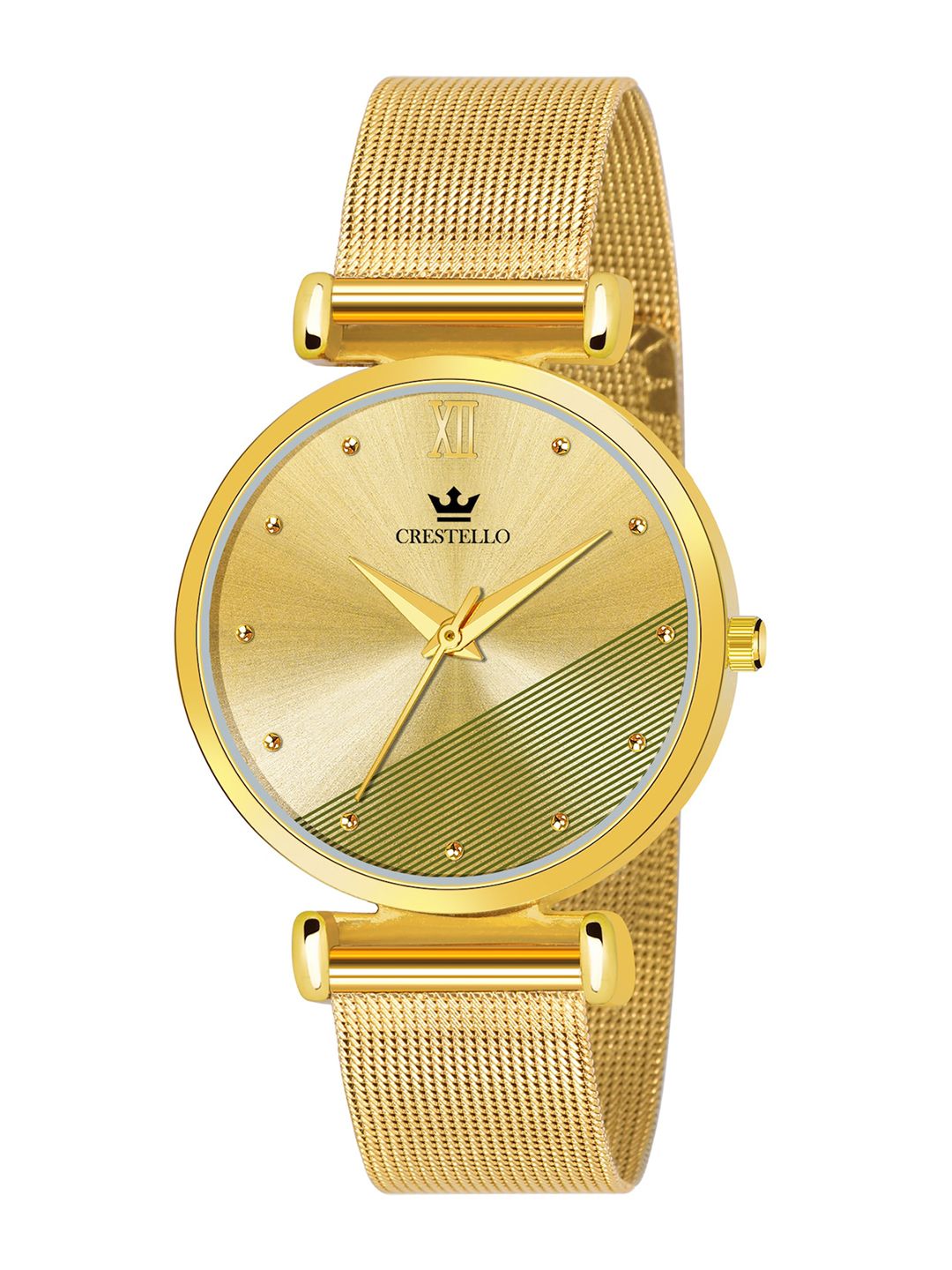 CRESTELLO Women Gold Embellished Bracelet Style Analogue Watch CR108-GOLD-CH Price in India