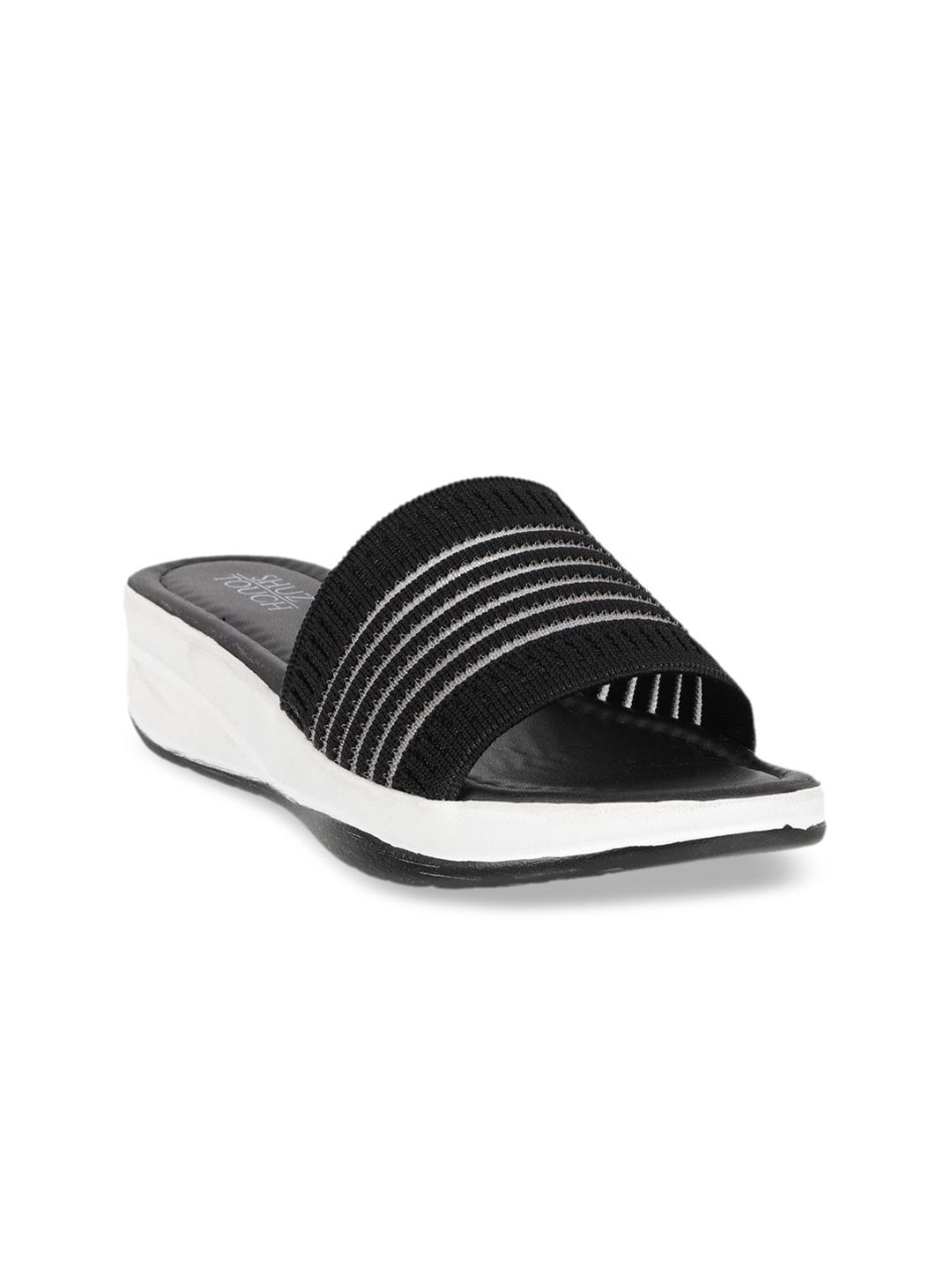 SHUZ TOUCH Black Striped Sliders Price in India