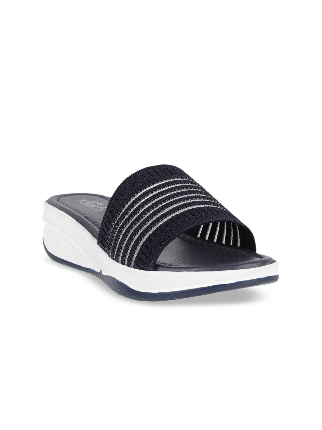 SHUZ TOUCH Navy Blue Striped Sliders Price in India