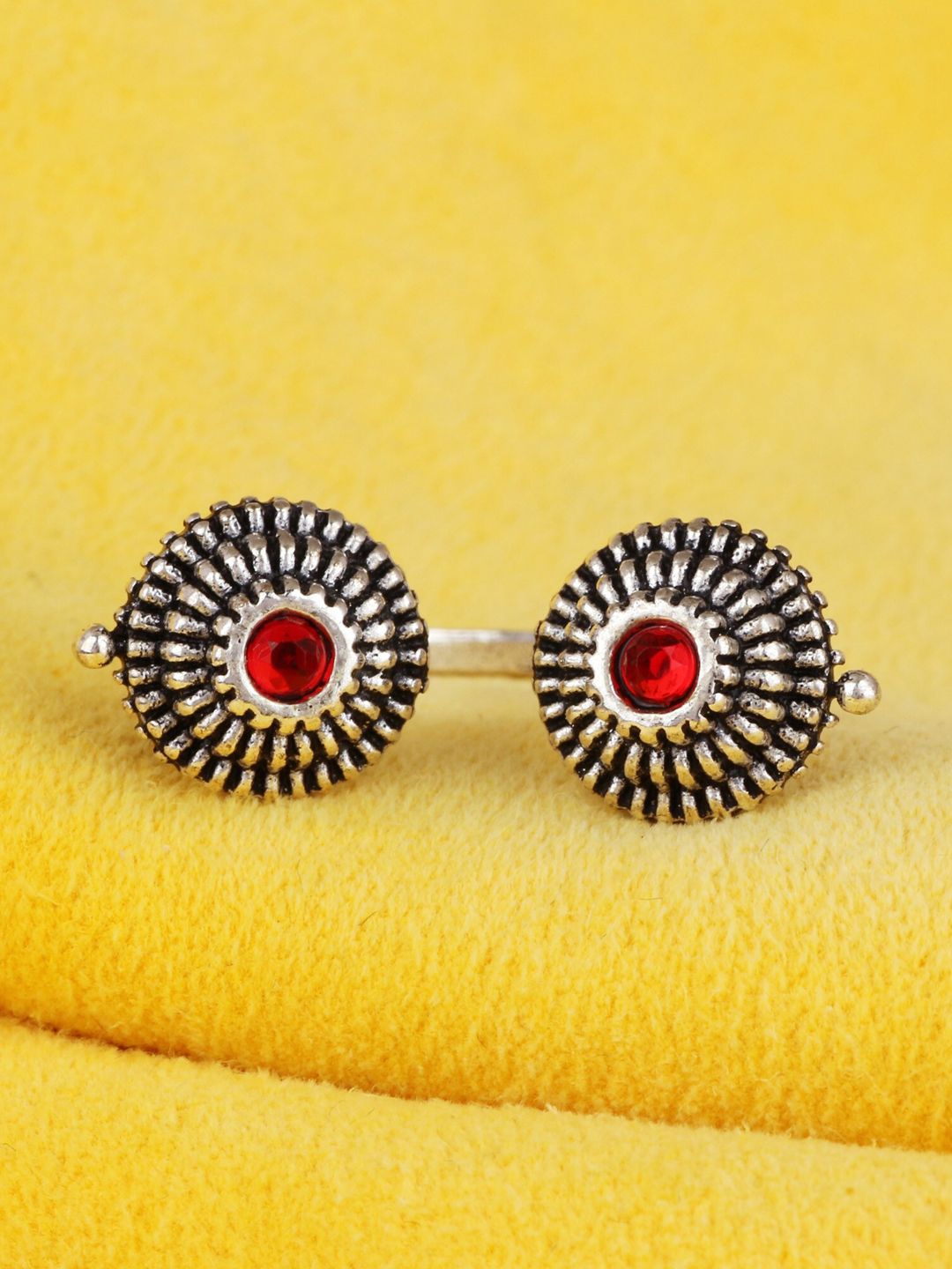 Silgo Silver-Plated Red Garnet-Studded Finger Ring Price in India