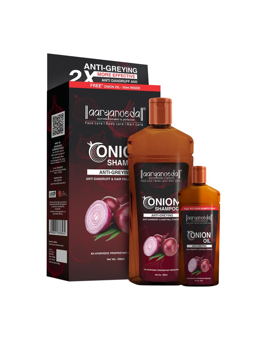 Aryanveda Red Onion Oil 50 ml & Black Seed Oil Shampoo 200 ml with No Added Mineral Oils Price in India
