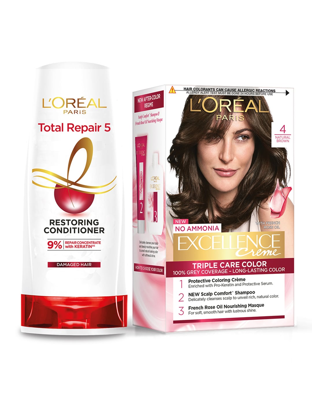 LOreal Paris Set of Total Repair 5 Hair Conditioner & Excellence Creme Hair Color - 04 Price in India