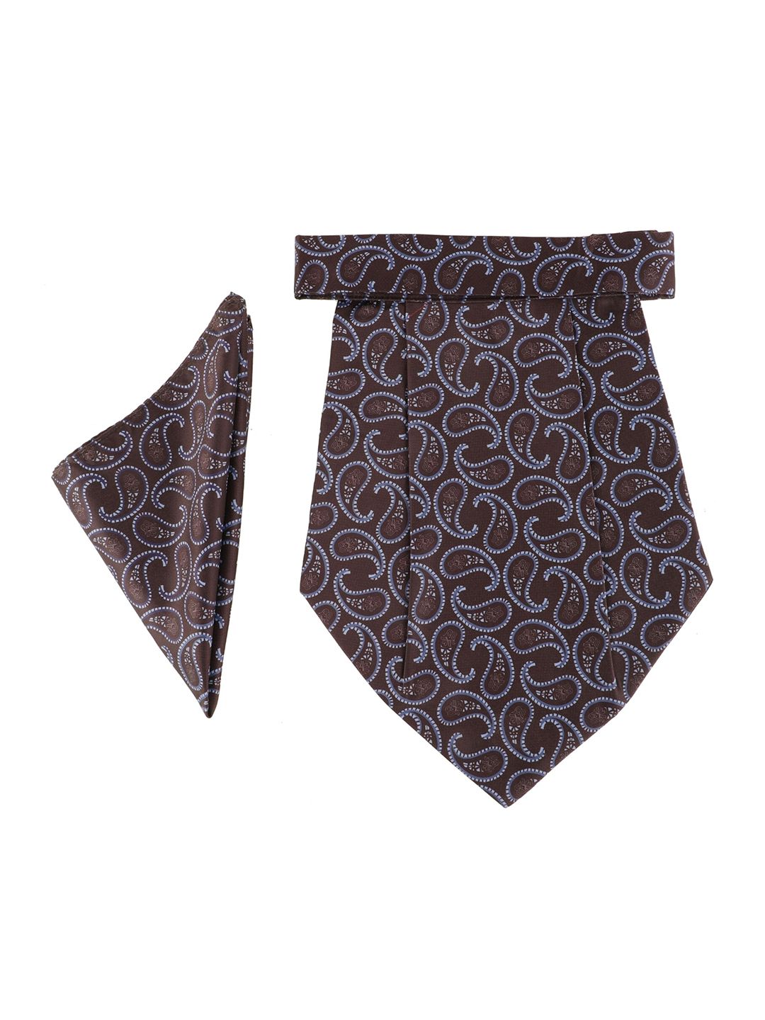 Alvaro Castagnino Brown & Blue Printed Microfiber Cravat With Pocket Square