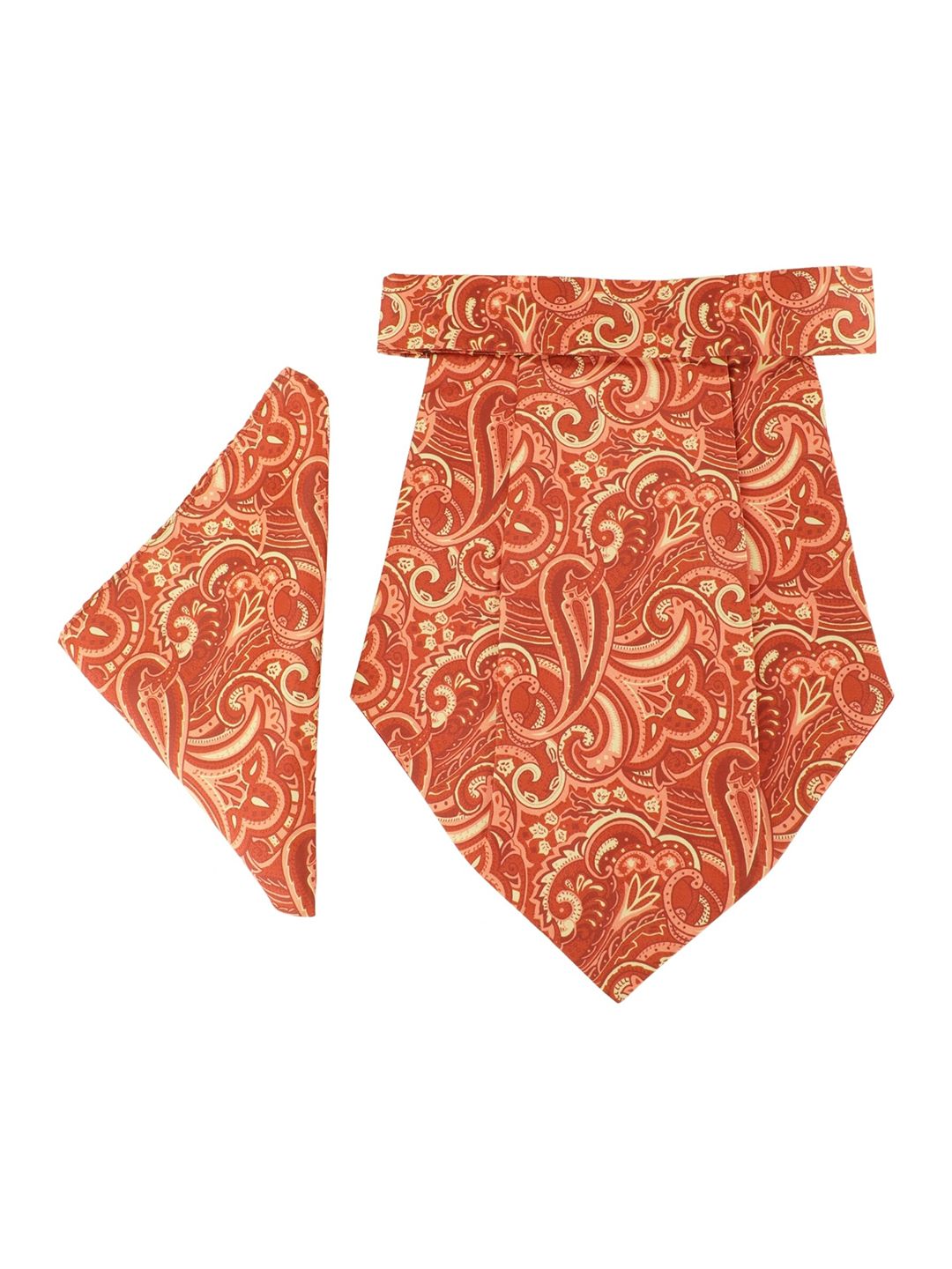 Alvaro Castagnino Men Orange & Beige Printed Cravat With Pocket Square