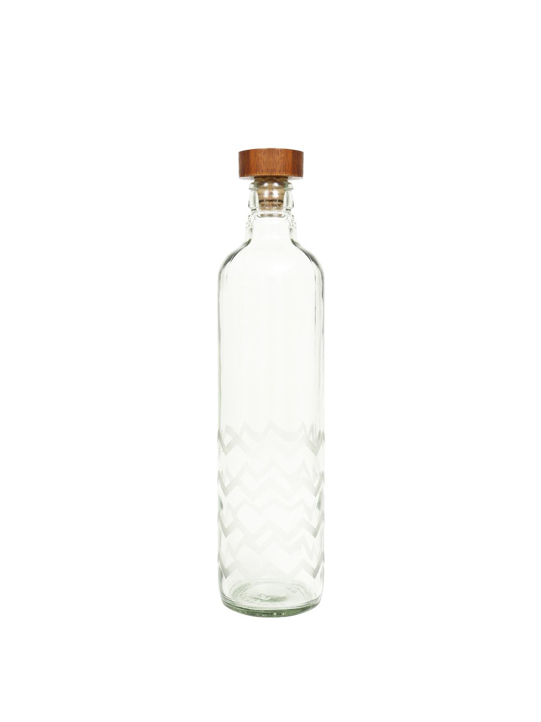 ellementry Transparent & White Chevron Glass Water Bottle With Wooden Stopper Price in India
