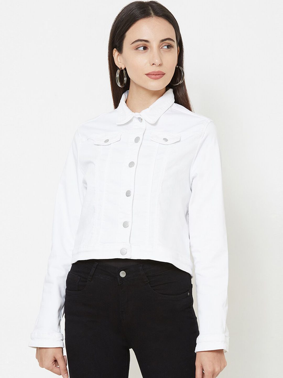 Kraus Jeans Women White Solid Denim Jacket Price in India