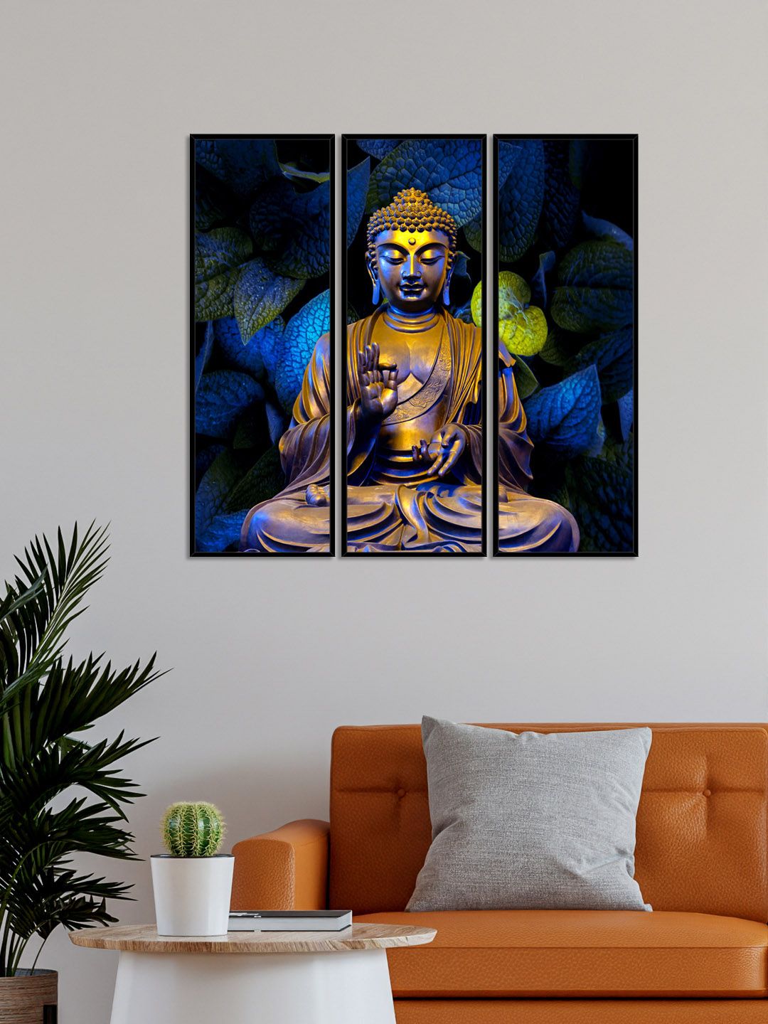 999Store Set Of 3 Blue & Copper-Coloured Lord Buddha Wall Art Price in India