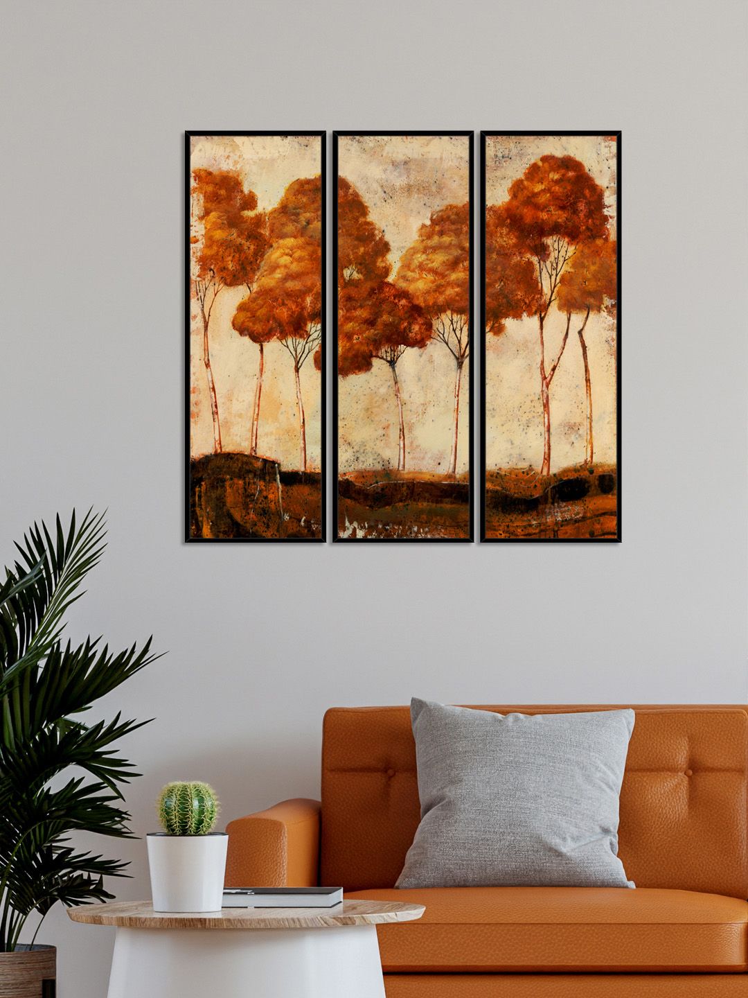 999Store Set Of 3 Brown and Orange tree Painting Wall Art Price in India