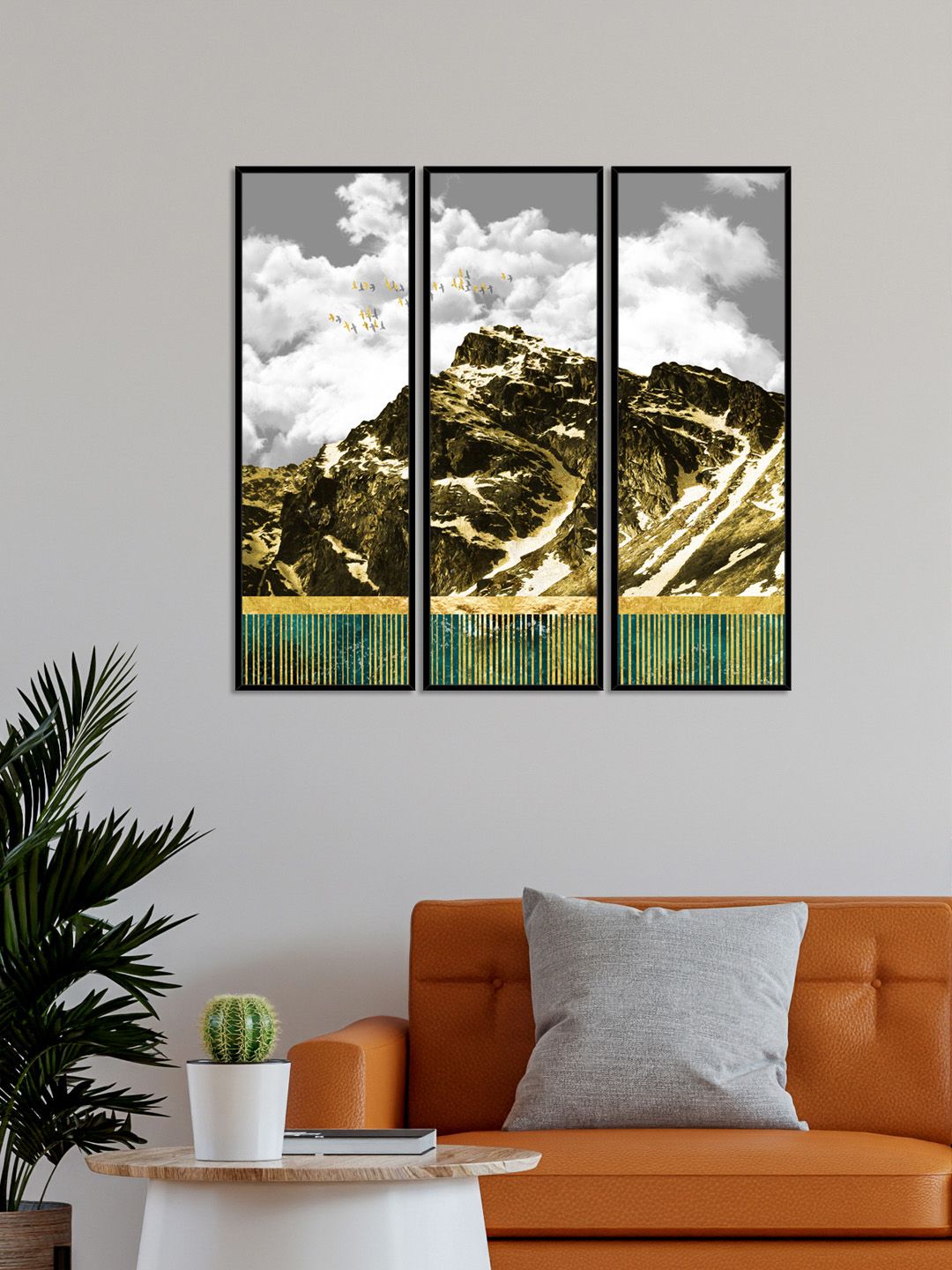 999Store Set Of 3 Mountain Views With Birds Wall Paintings Price in India