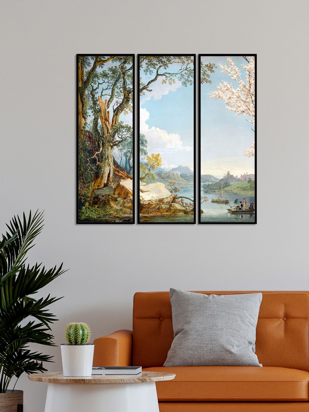 999Store Set Of 3 Blue & Green Beautiful Nature View Painting Framed Wall Art Price in India