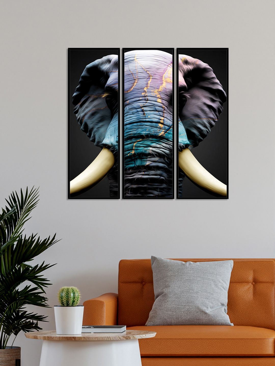 999Store Set Of 3 Grey & Blue Elephant Face Wall Painting Price in India