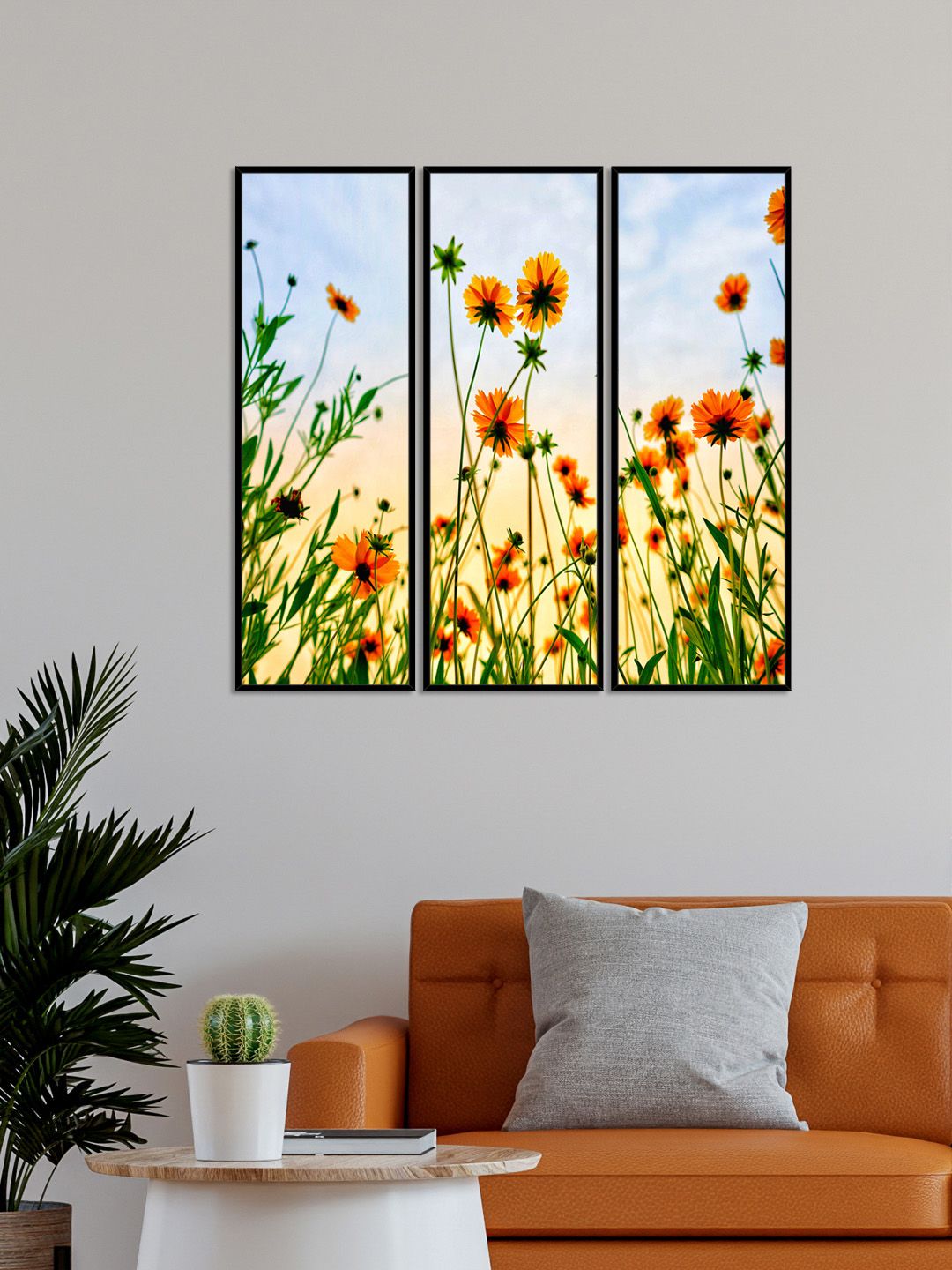 999Store Set of 4 Yellow & Green Sunflower Wall Paintings Price in India