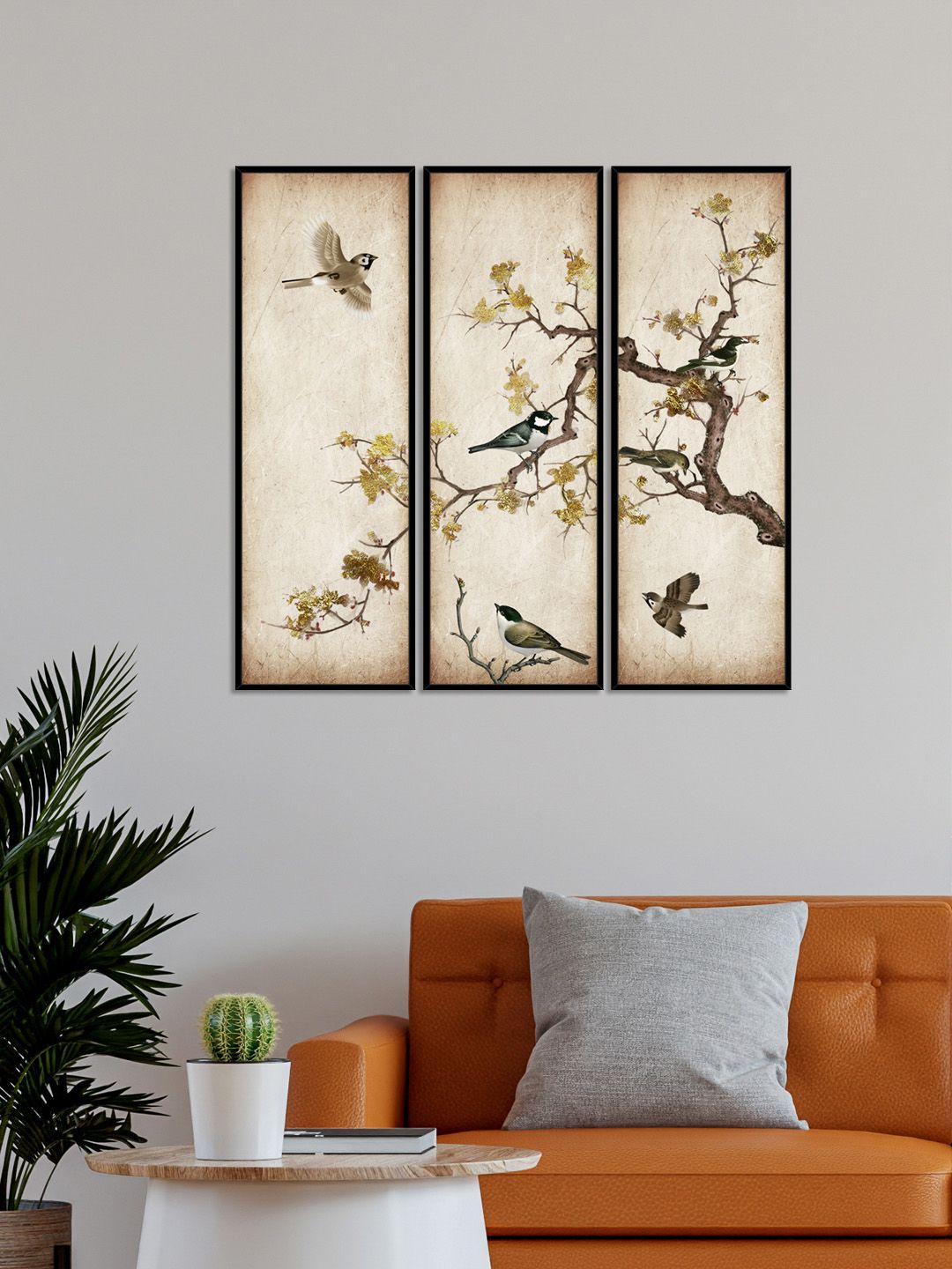 999Store Set Of 3 Beige Floral and Botanical Wall Art Paintings Price in India