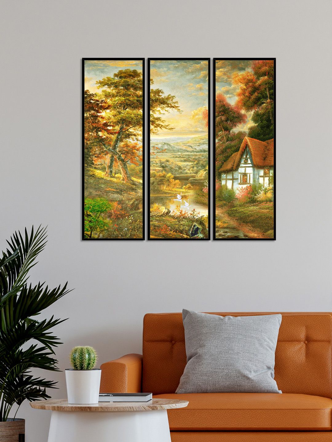 999Store Set of 3 Green Beautiful Nature Canvas Wall Art Price in India