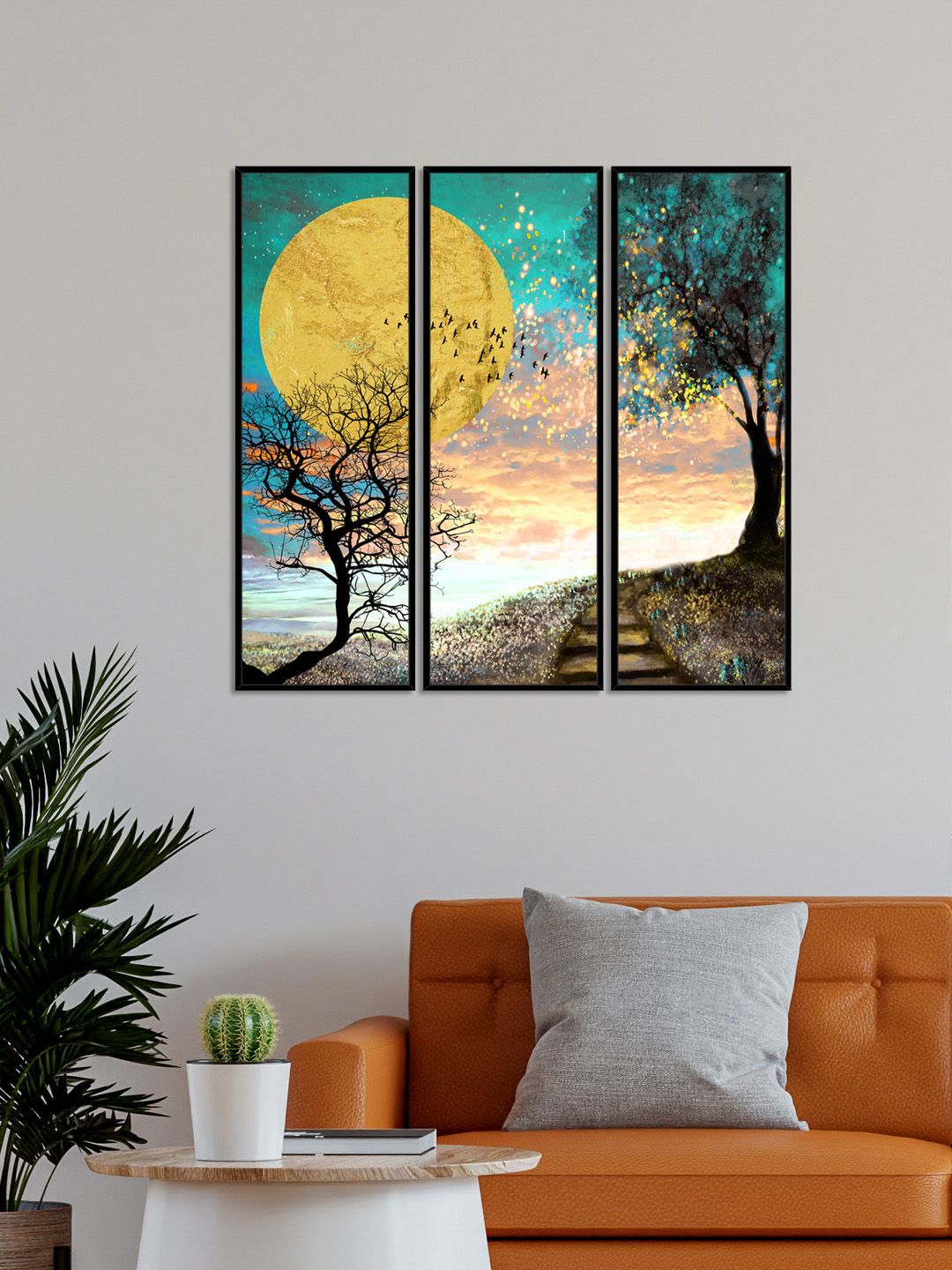 999Store Set Of 3 Sunset With Nature Wall Art Paintings Price in India