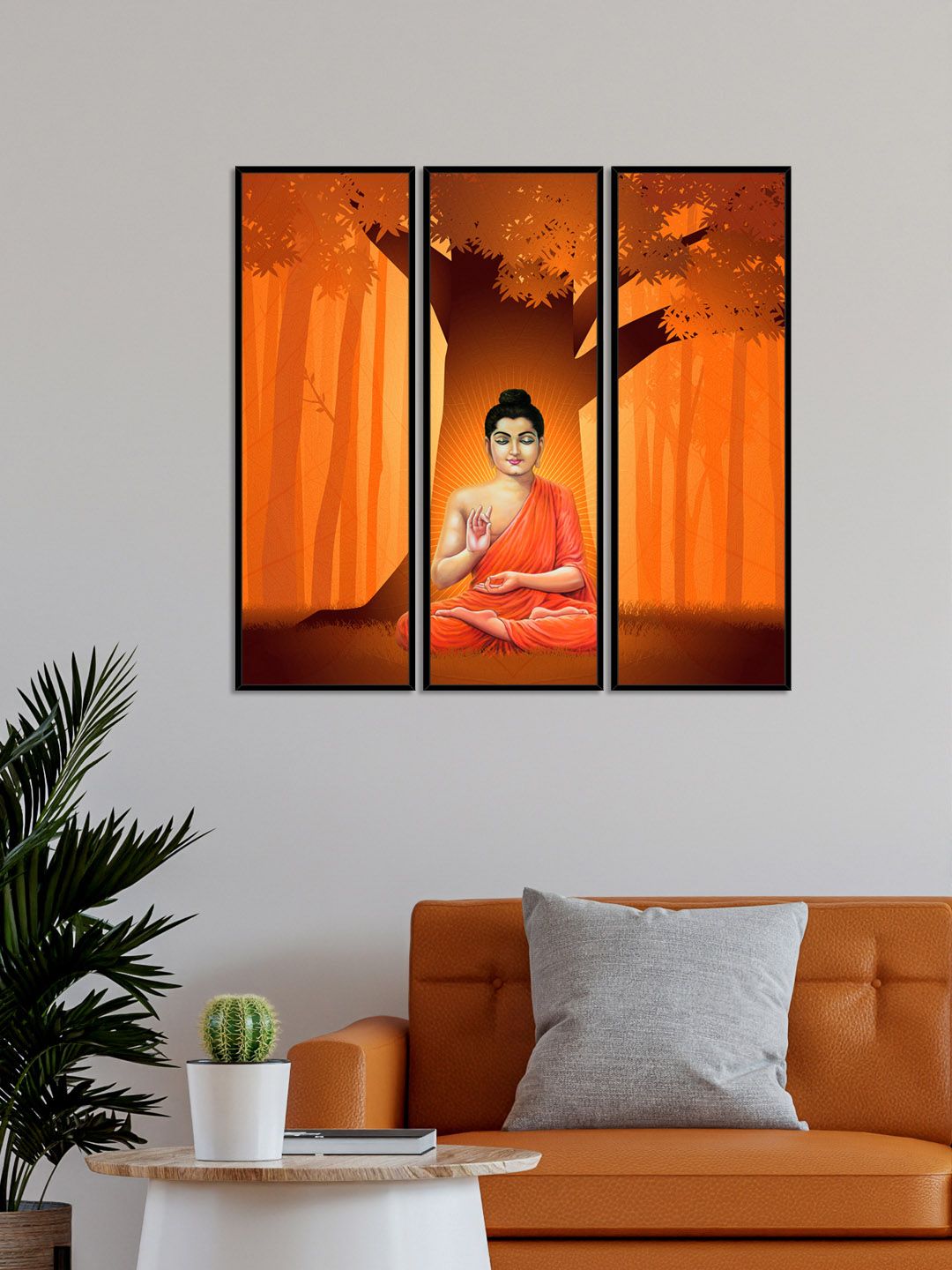 999Store Set Of 3 Brown & Orange Lord Buddha Wall Painting Price in India