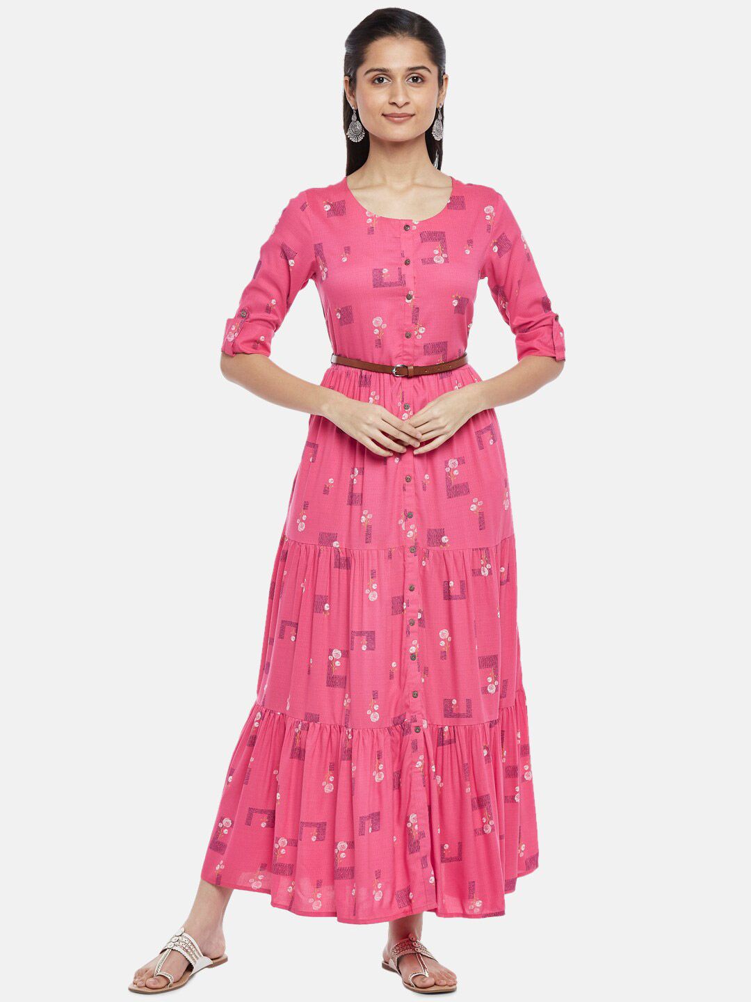 AKKRITI BY PANTALOONS Women Fuchsia Floral Printed Maxi Dress Price in India