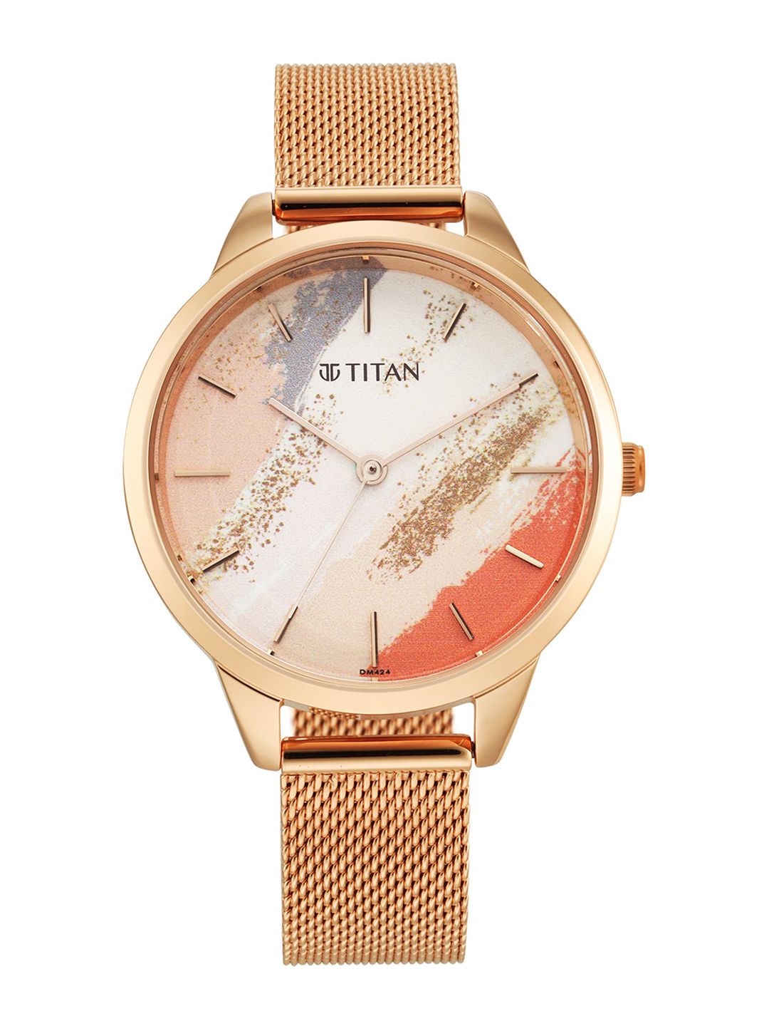 Titan Women Rose Gold-Toned Brass Printed Dial Bracelet Style Straps Watch 2664WM01 Price in India