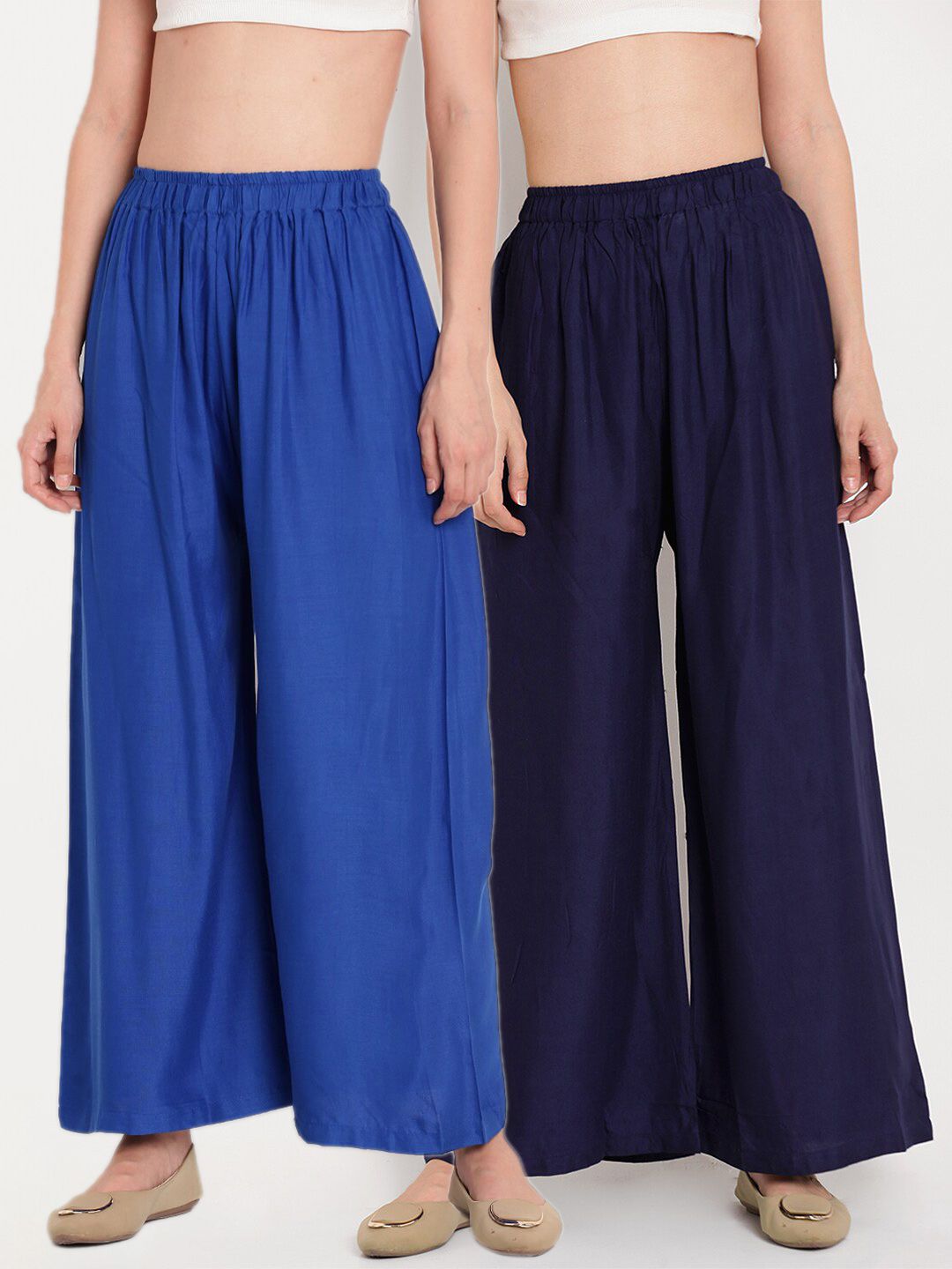 TAG 7 Women Navy Blue & Blue Set of 2 Flared Ethnic Palazzos Price in India